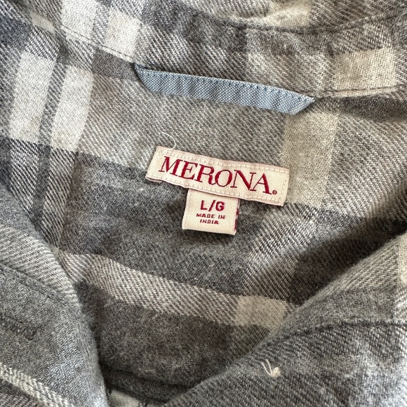 Merona Womens Plaid Half Button Down Black & White Flannel L - Picture 5 of 6